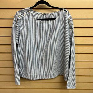 Blue and White Striped Long Sleeve Blouse